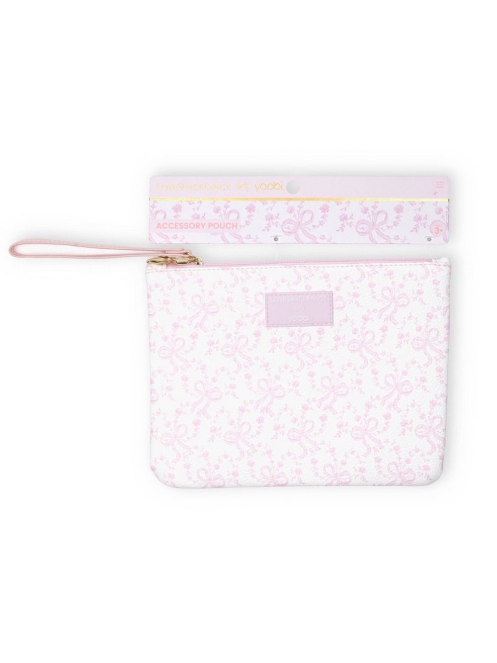 LoveShackFancy x Target Yoobi Coquette Bow Flat Zip Pencil Case Strap Chantilly